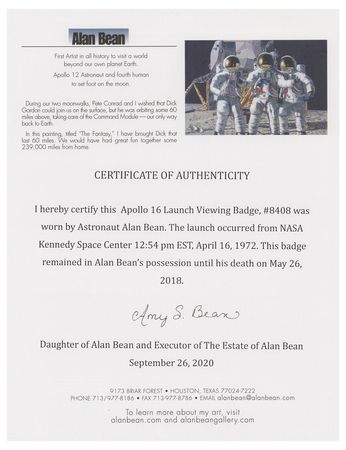 Lot #3417 Alan Bean's Apollo 16 Launch Viewing Badge - Image 3