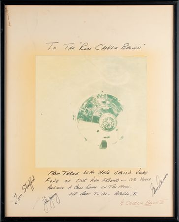 Lot #3173 Apollo 10 Signed Photograph Presented to Charles Schulz - Image 1