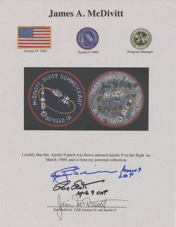 Lot #3165 Jim McDivitt's Apollo 9 Flown Patch with Crew-Signed Certificate - Image 3