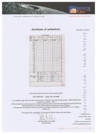 Lot #3147 Apollo 8 'Updates' Book Page Signed by Borman and Lovell [Attested to as Flown by Florian Noller] - Image 3
