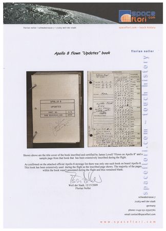 Lot #3147 Apollo 8 'Updates' Book Page Signed by Borman and Lovell [Attested to as Flown by Florian Noller] - Image 4