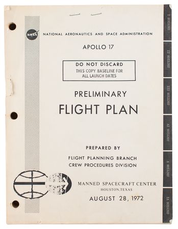 Lot #3443 Apollo 17 Preliminary Flight Plan - Image 1