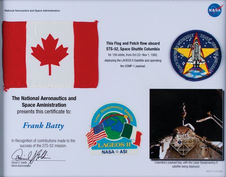 Lot #3560 STS-52 Flown Flag and Patch - Image 1