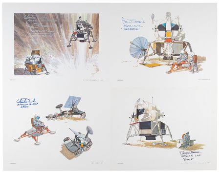 Lot #3472 Apollo Moonwalkers (4) Signed Grumman LM Lithographs - Image 1