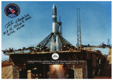 Lot #3589 Vostok 1 Flown Material Presentation Signed by Gennady Padalka [Attested to as Flown by Florian Noller] - Image 1