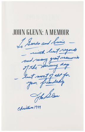 Lot #3004 John Glenn Signed Book Inscribed to Gordon Cooper - Image 2