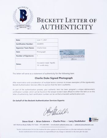 Lot #3413 Charlie Duke Signed Oversized Photograph - Image 2