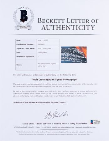 Lot #3140 Walt Cunningham Signed Oversized Photograph - Image 2