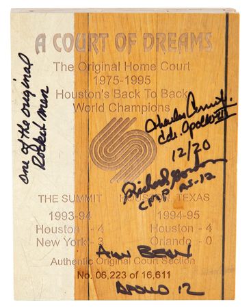 Lot #3275 Apollo 12 Signed Houston Rockets Basketball Court Section - Image 1