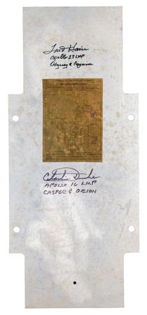 Lot #3474 Charlie Duke and Fred Haise Signed Command Module Support Plate - Image 1