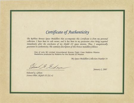 Lot #3513 Ed Gibson's Skylab 4 Unflown Bronze Robbins Medal - Image 3