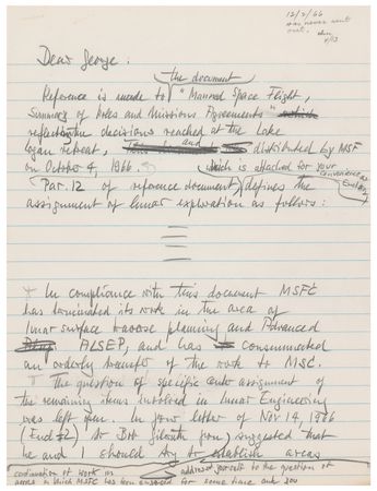 Lot #3494 Wernher von Braun Handwritten Draft Letter - Image 1