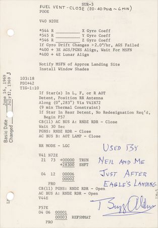 Lot #3200 Buzz Aldrin's Apollo 11 Flown LM Lunar Surface Checklist Page - Image 2