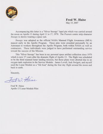 Lot #3313 Fred Haise's Apollo 13 Flown Snoopy Pin - Image 4