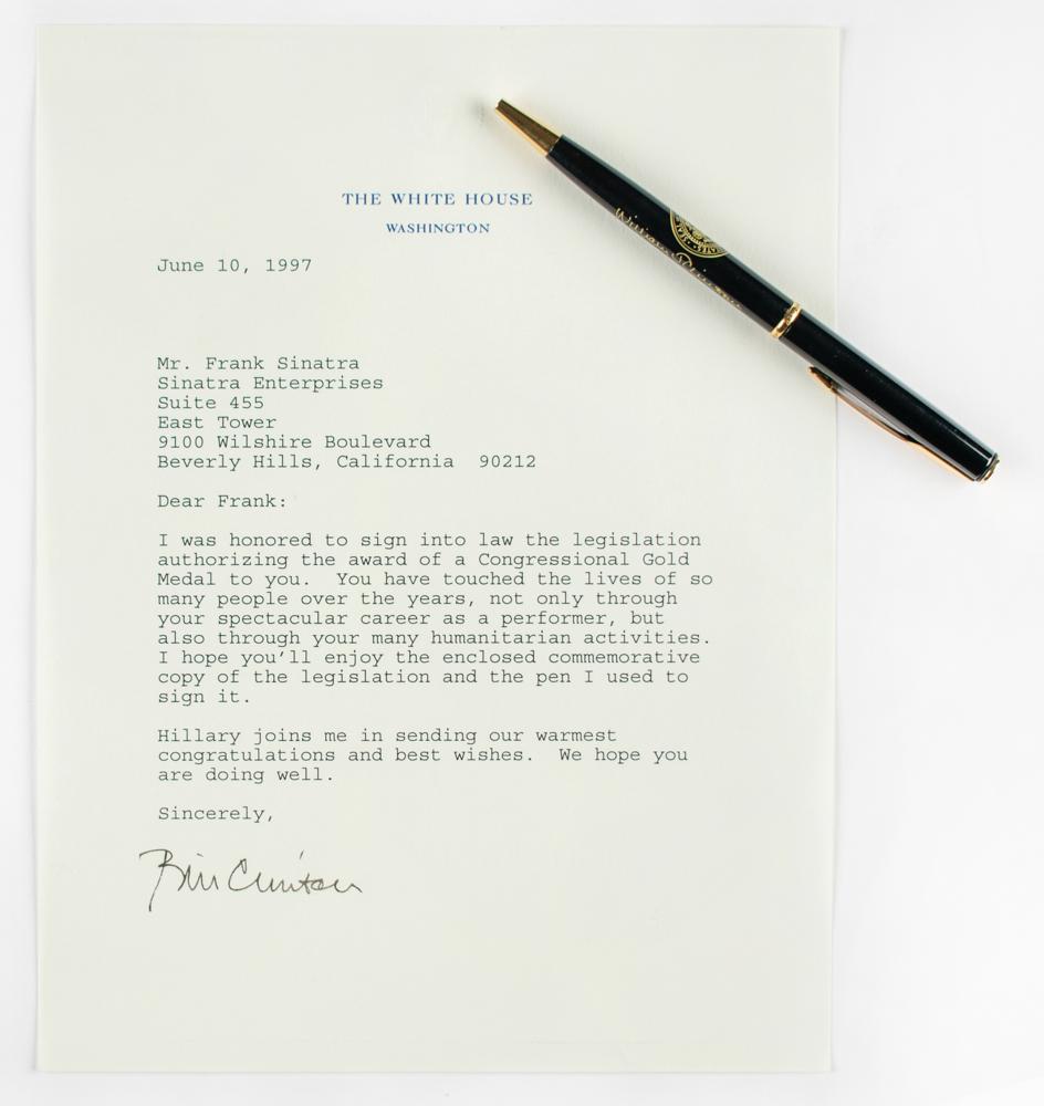 Lot 69 Bill Clinton: Bill signing pen for Frank Sinatra: 