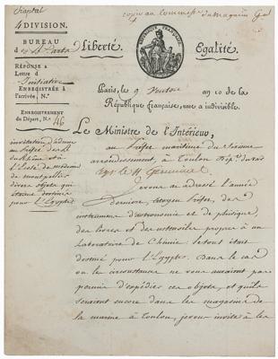 Lot #259 Jean-Antoine Chaptal: Sending astronomical books and instruments to Egypt - Image 1