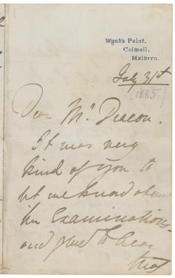 Lot #708 Jenny Lind: On dining with Clara Schumann and her musical philosophy: 
