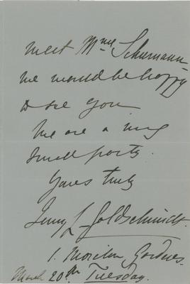 Lot #708 Jenny Lind: On dining with Clara Schumann and her musical philosophy: 