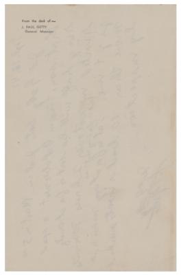 Lot #290 J. Paul Getty: Handwritten bet made by J. Paul Getty for the hasty riveting of 