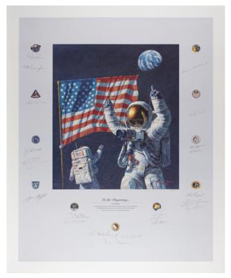 Lot #493 Apollo Astronauts Multi-Signed Lithograph: 'In the Beginning...' - Image 1