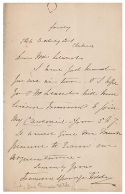 Lot #681 Jane Wilde Autograph Letter Signed