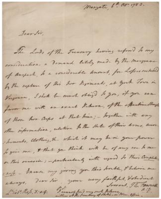 Lot #431 William Fawcett: Concerning the losses of the Margrave of Ansbach 