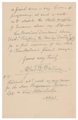 Lot #199 Alfred Wallace Autograph Letter Signed - Image 2