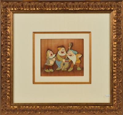 Lot #956 Sneezy, Happy, and Bashful production cels from Snow White and the Seven Dwarfs - Image 1