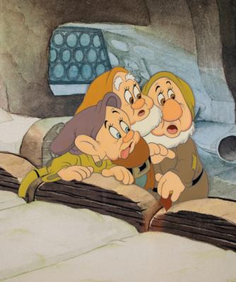 Lot #955 Dopey, Happy, and Sneezy production cel from Snow White and the Seven Dwarfs - Image 2