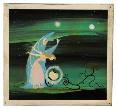 Lot #1031 Mary Blair concept storyboard painting of Cinderella and Fairy Godmother from Cinderella: 'Bibbidi-Bobbidi-Boo'?Cinderella's Fairy godmother casts her spell in a hand-painted scene by Mary Blair - Image 1