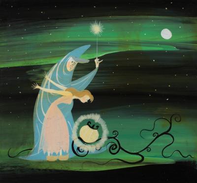 Lot #1031 Mary Blair concept storyboard painting of Cinderella and Fairy Godmother from Cinderella: 'Bibbidi-Bobbidi-Boo'?Cinderella's Fairy godmother casts her spell in a hand-painted scene by Mary Blair - Image 2