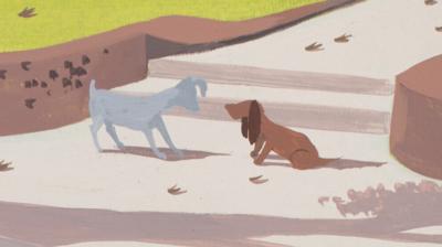 Lot #1037 Eyvind Earle concept panorama storyboard painting from Lady and the Tramp Concept Panorama Storyboard Painting - Image 2