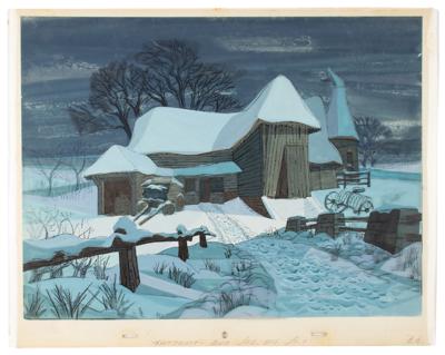 Lot #1013 Snowy Barn hand-painted master background from One Hundred and One Dalmatians Hand-Painted Master Background - Image 1