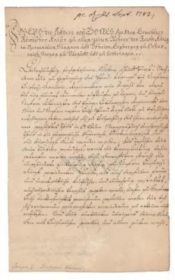 Lot #308 Joseph II, Holy Roman Emperor Document Signed - Image 1