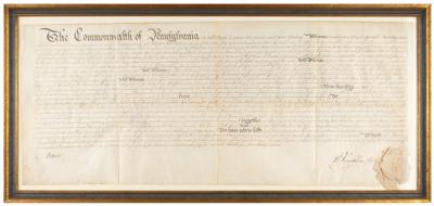 Lot #172 Benjamin Franklin: Franklin approves the sale of land confiscated from a former member of the second continental congress accused of 