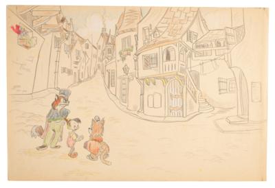 Lot #1100 Frank Follmer panoramic concept drawing for Pinocchio Panoramic Concept Painting - Image 1
