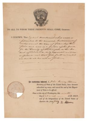 Lot #9 John Quincy Adams Document Signed - Image 1