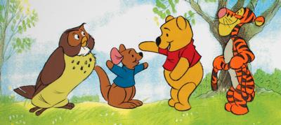 Lot #1136 Winnie the Pooh, Friend Owl, Roo, and Tigger production cel from a Disney television show Production Cel - Image 2