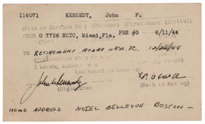 Lot #50 John F. Kennedy Signed Navy Retirement Card - Image 1