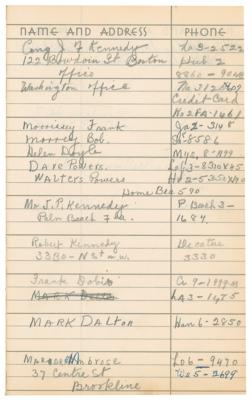Lot #51 John F. Kennedy: Early address book from JFK's Boston apartment, signed 
