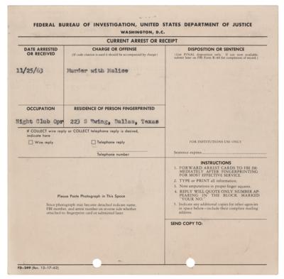 Lot #223 Jack Ruby: Amazing original fingerprint card from November 25, 1963?Ruby arrested for the 