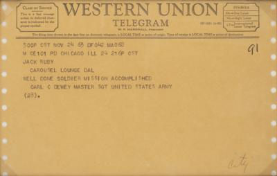 Lot #225 Jack Ruby Signed Business Card and Congratulatory Telegram - Image 4