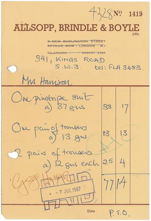 Lot #4026 George Harrison Signed Receipt - Image 1