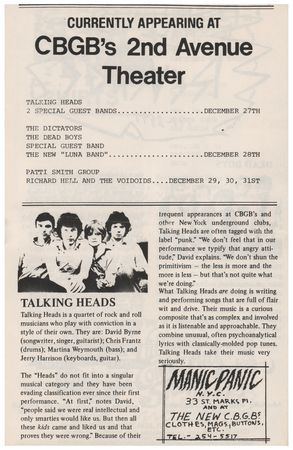 Lot #4524 CBGB’s 2nd Avenue Theater 1977 Program - Image 2