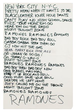 Lot #4473 Ramones: Handwritten Lyrics for 'R.A.M.O.N.E.S.' by Motorhead - Image 1