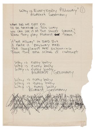 Lot #4469 Dee Dee Ramone Handwritten Lyrics for 'Why Is Everybody Always Against Germany' - Image 1