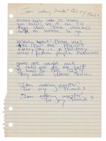 Lot #4467 Dee Dee Ramone Handwritten Lyrics for