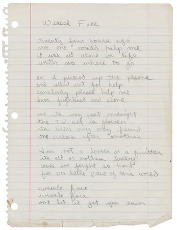 Lot #4513 Dee Dee Ramone Handwritten Lyrics for