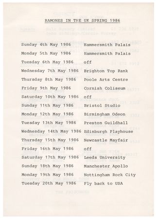 Lot #4510 Ramones 1986 UK Itinerary Booklet - Image 2