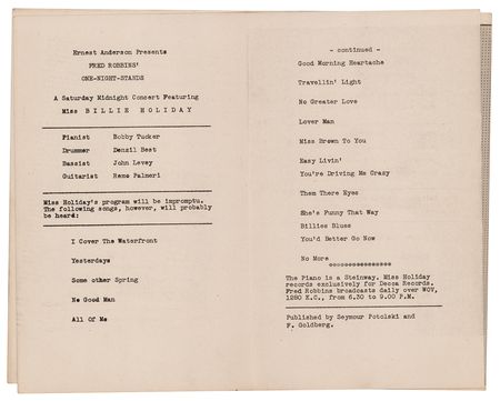 Lot #4205 Billie Holiday 1940s 'One-Nite Stand' Program - Image 3